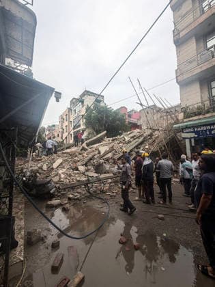 Under-Construction Building Collapses in New Delhi s Rohini Sector 16 New Delhi, Jul 08 (ANI): Piles of rubble present after an under-construction building collapsed at Rohini s Sector 16, in New Delhi on Wednesday. Firefighting and rescue operations underway. NEW DELHI Delhi India Copyright: xANIx ANI_20260708363