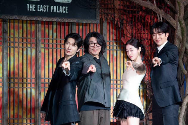Jo Seung-Woo, Choi Jung-Kyu, Roh Yoon-Seo and Nam Joo-Hyuk, July 8, 2026 : Director Choi Jung-Kyu (2nd L) with cast members (L-R) Jo Seung-Woo, Roh Yoon-Seo and Nam Joo-Hyuk at a press conference for the upcoming Netflix original series The East Palace in Seoul, South Korea. The action-packed eight-episode period drama follows a man with the unique ability to cross over into the spirit realm and a court lady harboring a mysterious past. Summoned by the king, the duo is tasked with untangling dangerous histories to uncover a secret buried in the very heart of the palace. The series will be released on July 17.  aflo_337318429