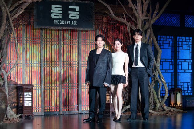 Jo Seung-Woo, Roh Yoon-Seo and Nam Joo-Hyuk, July 8, 2026 : Cast members (L-R) Jo Seung-Woo, Roh Yoon-Seo and Nam Joo-Hyuk at a press conference for the upcoming Netflix original series The East Palace in Seoul, South Korea. The action-packed eight-episode period drama follows a man with the unique ability to cross over into the spirit realm and a court lady harboring a mysterious past. Summoned by the king, the duo is tasked with untangling dangerous histories to uncover a secret buried in the very heart of the palace. The series will be released on July 17.  aflo_337318438