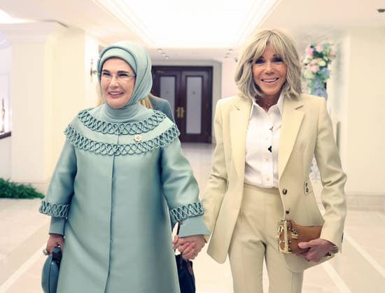 Turkish First Lady Emine Erdogan hosts spouses of leaders ANKARA, TURKIYE - JULY 8: (----EDITORIAL USE ONLY - MANDATORY CREDIT - TURKISH PRESIDENCY MUSTAFA KAMACI HANDOUT - NO MARKETING NO ADVERTISING CAMPAIGNS - DISTRIBUTED AS A SERVICE TO CLIENTS----) Turkish First Lady Emine Erdogan welcomes Brigitte Macron, wife of French President Emmanuel Macron, upon her arrival at Cankaya Mansion as she hosts spouses of heads of state and government attending the 36th NATO Heads of State and Government Summit in Ankara, Turkiye, on July 8, 2026. Turkish Presidency Mustafa Kamaci Handout Anadolu Ankara Turkey. Editorial use only. Please get in touch for any other usage.  Copyright: x2026xAnadoluxTurkishxPresidencyx xMustafaxKamacix xHandoutx