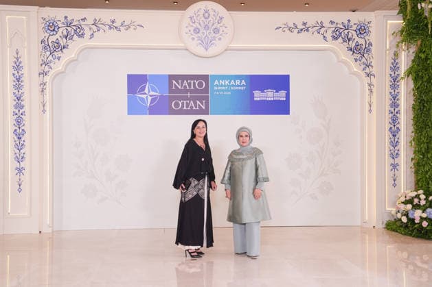 Turkish First Lady Emine Erdogan hosts spouses of leaders ANKARA, TURKIYE - JULY 8: Emine Erdogan (R), wife of Turkish President Recep Tayyip Erdogan, welcomes Linda Rama (L), wife of Albanian Prime Minister Edi Rama, at Cankaya Mansion as she hosted the spouses of heads of state and government during the 36th NATO Summit of Heads of State and Government in Ankara, Turkiye, on July 8, 2026. Cemal Yurttas Anadolu Ankara Turkey. Editorial use only. Please get in touch for any other usage.  Copyright: x2026xAnadoluxCemalxYurttasx