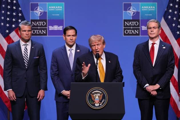 US President Donald Trump (C) pictured at the official photo during a head of states and government summit of the NATO (North Atlantic Treaty Organization) military alliance, Wednesday 08 July 2026, in Ankara, Turkey.  BENOITxDOPPAGNE 180730066