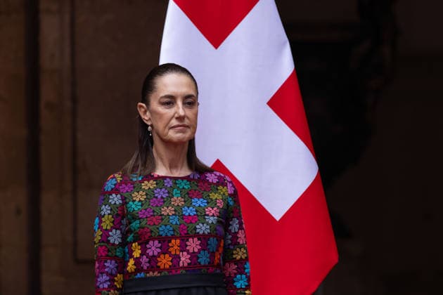 July 8, 2026, Mexico City, Mexico: The President of Mexico, CLAUDIA SHEINBAUM PARDO, welcomed the President of the Swiss Confederation and Minister of Economy, GUY PARMELIN, accompanied by his wife, CAROLINE MEROTTO, during an official ceremony in the Courtyard of Honor at the National Palace in Mexico City, as part of the Swiss leaders official visit to the country. Mexico City Mexico  - ZUMAl178 20260708_znp_l178_005 Copyright: xCristianxLeyvax