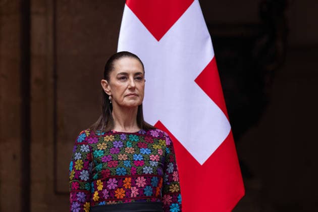 July 8, 2026, Mexico City, Mexico: The President of Mexico, CLAUDIA SHEINBAUM PARDO, welcomed the President of the Swiss Confederation and Minister of Economy, GUY PARMELIN, accompanied by his wife, CAROLINE MEROTTO, during an official ceremony in the Courtyard of Honor at the National Palace in Mexico City, as part of the Swiss leaders official visit to the country. Mexico City Mexico  - ZUMAl178 20260708_znp_l178_009 Copyright: xCristianxLeyvax