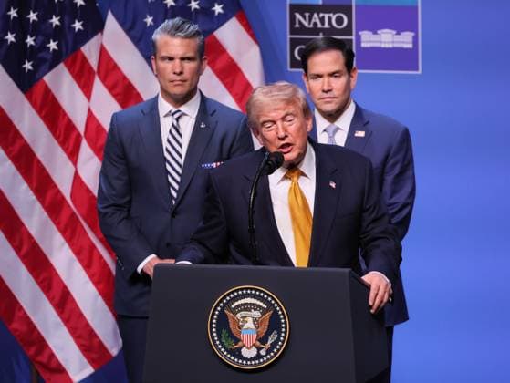 US President Donald Trump (C) pictured at a head of states and government summit of the NATO (North Atlantic Treaty Organization) military alliance, Wednesday 08 July 2026, in Ankara, Turkey.  BENOITxDOPPAGNE 180731524