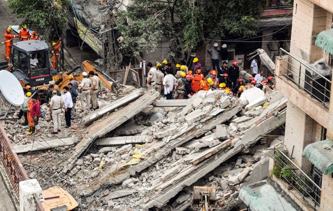 Rescue and relief operations underway after a building collapsed at the Rohini Sector 16 area New Delhi, Jul 08 (ANI): Rescue and relief operations underway after a building collapsed at the Rohini Sector 16 area, in New Delhi on Wednesday. New Delhi Delhi India Copyright: xANIx ANI_20260708444