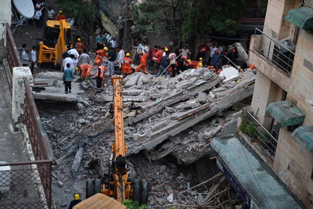 NEW DELHI, INDIA - JULY 8: A four-storey building collapsed in north west Delhi s Rohini Sector 16 on Wednesday evening amid rainfall, triggering a major rescue operation as several people are feared trapped beneath the debris on July 8, 2026 in New Delhi, India. (Photo by Ishant Chauhan Hindustan Times) Man Killed As Under-Construction Building Collapses In Delhi s Rohini Sector 16