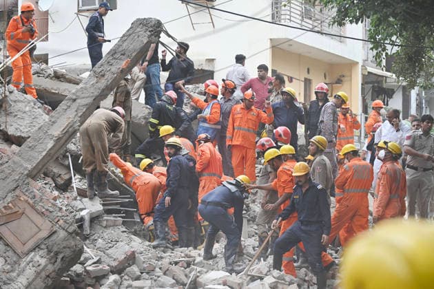 NEW DELHI, INDIA - JULY 8: National Disaster Response Force (NDRF) personnel carry out rescue operations after an under-construction building collapsed in G Block, Sector 16, Rohini on July 8, 2026 in New Delhi India. Multiple agencies, including Delhi Police and the fire department, launched a search-and-rescue operation amid fears that several people were trapped under the debris.(Photo by Sanchit Khanna Hindustan Times) Man Killed As Under-Construction Building Collapses In Delhi s Rohini Sector 16