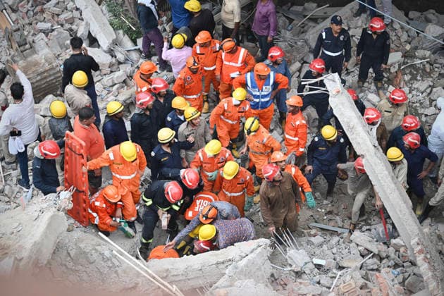 NEW DELHI, INDIA - JULY 8: National Disaster Response Force (NDRF) personnel carry out rescue operations after an under-construction building collapsed in G Block, Sector 16, Rohini on July 8, 2026 in New Delhi India. Multiple agencies, including Delhi Police and the fire department, launched a search-and-rescue operation amid fears that several people were trapped under the debris.(Photo by Sanchit Khanna Hindustan Times) Man Killed As Under-Construction Building Collapses In Delhi s Rohini Sector 16