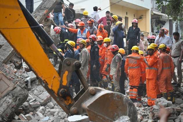 NEW DELHI, INDIA - JULY 8: National Disaster Response Force (NDRF) personnel carry out rescue operations after an under-construction building collapsed in G Block, Sector 16, Rohini on July 8, 2026 in New Delhi India. Multiple agencies, including Delhi Police and the fire department, launched a search-and-rescue operation amid fears that several people were trapped under the debris.(Photo by Sanchit Khanna Hindustan Times) Man Killed As Under-Construction Building Collapses In Delhi s Rohini Sector 16