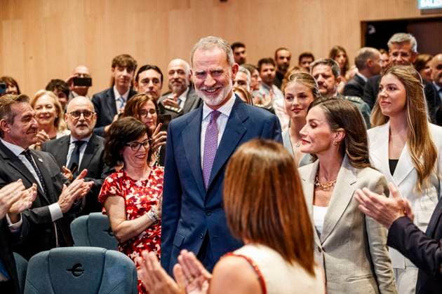 Infanta Sofia, along with King Felipe and Queen Letizia and Princess Leonor, presided over the Leading Teachers event of the Ibercaja Foundation, where Infanta Sofia gave her first solo speech, in Zaragoza on Wednesday, July 8, 2026. La Infanta Sofia junto a los reyes Felipe y Letizia y la princesa Leonor presiden el evento Docentes Referentes de la Fundación Ibercaja, donde la infanta Sofia realiza su primer discurso en solitario, en Zaragoza el miércoles 8 de julio de 2026. 900 LOF Cordon Press Cordon Press