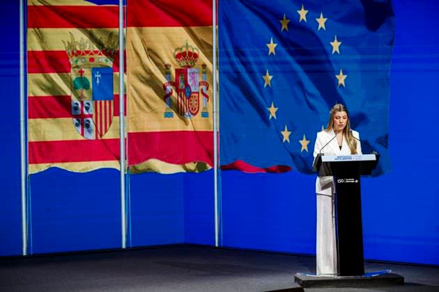 Infanta Sofia, along with King Felipe and Queen Letizia and Princess Leonor, presided over the Leading Teachers event of the Ibercaja Foundation, where Infanta Sofia gave her first solo speech, in Zaragoza on Wednesday, July 8, 2026. La Infanta Sofia junto a los reyes Felipe y Letizia y la princesa Leonor presiden el evento Docentes Referentes de la Fundación Ibercaja, donde la infanta Sofia realiza su primer discurso en solitario, en Zaragoza el miércoles 8 de julio de 2026. 900 LOF Cordon Press Cordon Press 