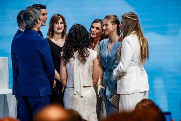 Infanta Sofia, along with King Felipe and Queen Letizia and Princess Leonor, presided over the Leading Teachers event of the Ibercaja Foundation, where Infanta Sofia gave her first solo speech, in Zaragoza on Wednesday, July 8, 2026. La Infanta Sofia junto a los reyes Felipe y Letizia y la princesa Leonor presiden el evento Docentes Referentes de la Fundación Ibercaja, donde la infanta Sofia realiza su primer discurso en solitario, en Zaragoza el miércoles 8 de julio de 2026. 900 LOF Cordon Press Cordon Press 