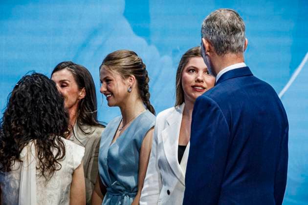 Infanta Sofia, along with King Felipe and Queen Letizia and Princess Leonor, presided over the Leading Teachers event of the Ibercaja Foundation, where Infanta Sofia gave her first solo speech, in Zaragoza on Wednesday, July 8, 2026. La Infanta Sofia junto a los reyes Felipe y Letizia y la princesa Leonor presiden el evento Docentes Referentes de la Fundación Ibercaja, donde la infanta Sofia realiza su primer discurso en solitario, en Zaragoza el miércoles 8 de julio de 2026. 900 LOF Cordon Press Cordon Press 