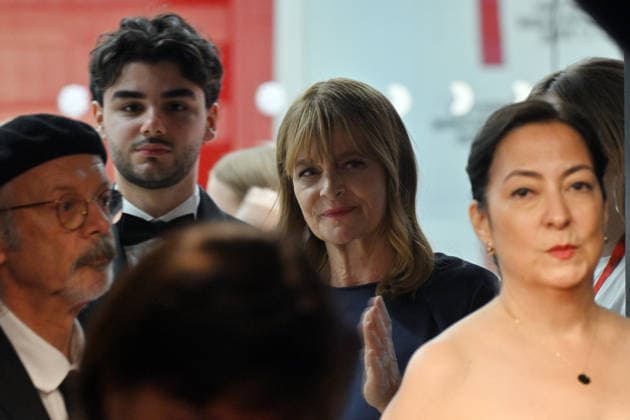 The 60th Karlovy Vary International Film Festival continued on its sixth day, in Karlovy Vary, Czech Republic, on July 8, 2026. A delegation of filmmakers presented the German film Hijamat in the Grand Hall of the Thermal Hotel. Actor Jael Cem Ilhan, backward left, and actress Nastassja Kinski (middle). (CTKxPhoto SlavomirxKubes) CTKPhotoP2026070808988  CTKPhotoP2026070808988
