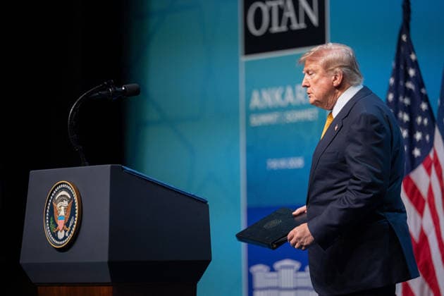 Donald Trump at NATO Summit Press Conference - Ankara AJ US President Donald Trump speaks to the press during a NATO (OTAN) Summit at Bestepe Presidential Compound in Ankara, Turkiye on July 8, 2026. The summit comes at a fraught time for the 77-year-old transatlantic alliance, with the US President demanding members make good on a pledge to ramp up defence spending as Washington takes a step back from Europe. Photo by Alexis Jumeau ABACAPRESS.COM. Ankara  Copyright: xJumeauxAlexis ABACAx