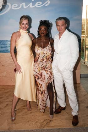 IPA86521473 - Riccione: The photocall for the fourth season of the Paramount series Star Trek: Strange New Worlds during the Italian Global Series (IGS) Festival 2026. Pictured: Anson Mount (American actor), Rebecca Romijn (American actress), Celia Rose Gooding (American actress)  Copyright: xAlessandroxBremecx xx 86521473