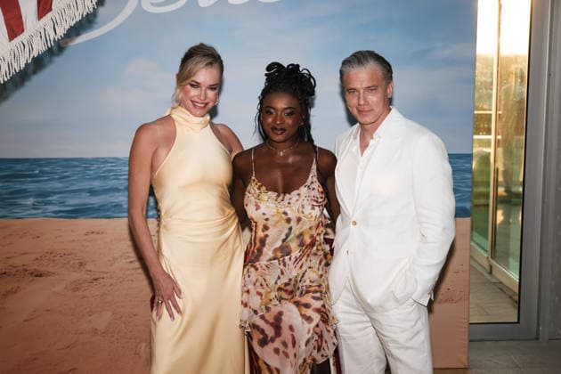 IPA86521477 - Riccione: The photocall for the fourth season of the Paramount series Star Trek: Strange New Worlds during the Italian Global Series (IGS) Festival 2026. Pictured: Anson Mount (American actor), Rebecca Romijn (American actress), Celia Rose Gooding (American actress)  Copyright: xAlessandroxBremecx xx 86521477