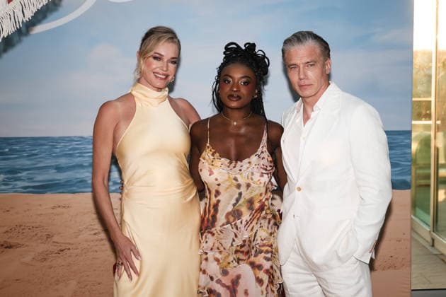 IPA86521404 - Riccione: The photocall for the fourth season of the Paramount series Star Trek: Strange New Worlds during the Italian Global Series (IGS) Festival 2026. Pictured: Anson Mount (American actor), Rebecca Romijn (American actress), Celia Rose Gooding (American actress)  Copyright: xAlessandroxBremecx xx 86521404