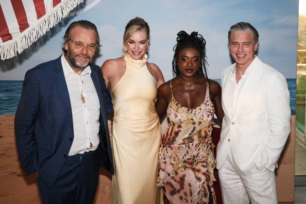 IPA86521469 - Riccione: The photocall for the fourth season of the Paramount series Star Trek: Strange New Worlds during the Italian Global Series (IGS) Festival 2026. Pictured: Marco Spagnoli (artistic director of IGS), Anson Mount (American actor), Rebecca Romijn (American actress), Celia Rose Gooding (American actress)  Copyright: xAlessandroxBremecx xx 86521469