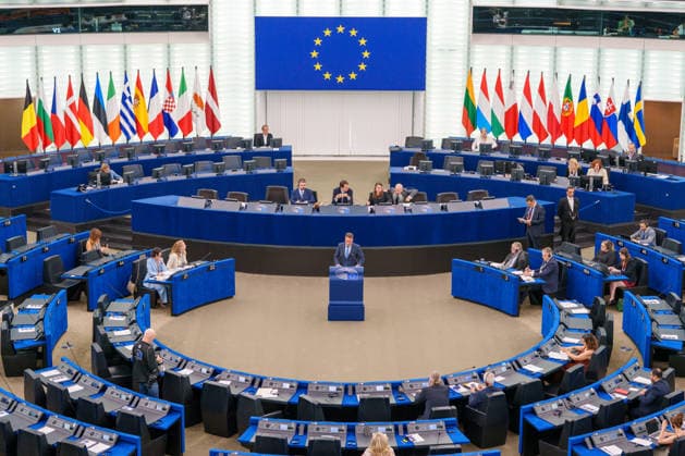 European Parliament Debates EU Response to Heatwaves and Wildfires. France - Strasbourg, 08.07.2026 MEP Csaba Dömötör (C) speaks as members of the European Parliament participate in a plenary debate on strengthening the European Unions preparedness and response to recurring heatwaves and increasingly severe wildfires. The discussion focused on climate adaptation, civil protection, disaster preparedness, public health, and measures to improve resilience as Europe experiences one of its warmest years on record. Alsace