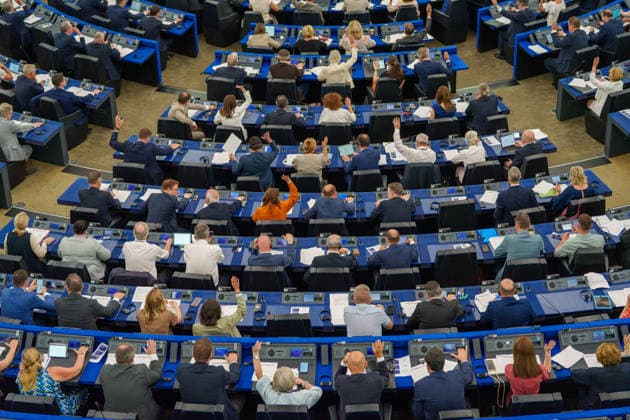 European Parliament holds voting session during July plenary. France - Strasbourg, 08.07.2026 Members of the European Parliament (MEPs) participate in a voting session during the July plenary sitting at the European Parliament in Strasbourg. The chamber voted on a range of reports as part of the four-day plenary session before the summer recess. Alsace