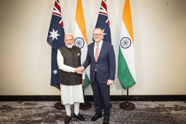 NARENDRA MODI AUSTRALIA VISIT, Australian Prime Minister Anthony Albanese greets the Prime Minister of India, Shri Narendra Modi in Melbourne, Thursday, July 9, 2026. ( NO ARCHIVING MELBOURNE VICTORIA AUSTRALIA  Copyright: xCHRISTOPHERxHOPKINSx 20260709159595505462