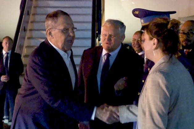MOZAMBIQUE, MAPUTO - JULY 9, 2026: Russia s Foreign Minister Sergei Lavrov (L) is welcomed at a city airport. Video grab. Best quality available. Artyom Popov TASS  94848402