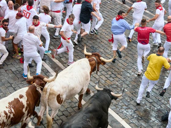 Third bull run of the 2026 San Fermín Festival, featuring bulls from the Victoriano del Río ranch; the third bull run of the 2026 San Fermín Festival took place on July 9, 2026, in Pamplona, Navarre, Spain. On this occasion, the third running of the San Fermín festival featured bulls from the Victoriano del Río ranch, Spain  Copyright: xEduardoxSanzx 7654892