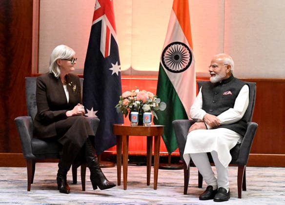 NARENDRA MODI AUSTRALIA VISIT The Prime Minister of India Narendra Modi meets with the Australian Governor-General, HE The Hon Sam Mostyn AC at the Park Hyatt in Melbourne, Thursday, July 9, 2026. (AAP Image NewsWire, pool) NO ARCHIVING Melbourne Park Hyatt Entrance Victoria Australia *** NARENDRA MODI S VISIT TO AUSTRALIA: Indian Prime Minister Narendra Modi meets with the Australian Governor General, His Excellency The Hon. Sam Mostyn AC, at the Park Hyatt in Melbourne on Thursday, July 9, 2026. AAP Image NewsWire, pool. NO ARCHIVING. Park Hyatt Melbourne Entrance, Victoria, Australia Poolfoto AAPIMAGE ,EDITORIAL USE ONLY