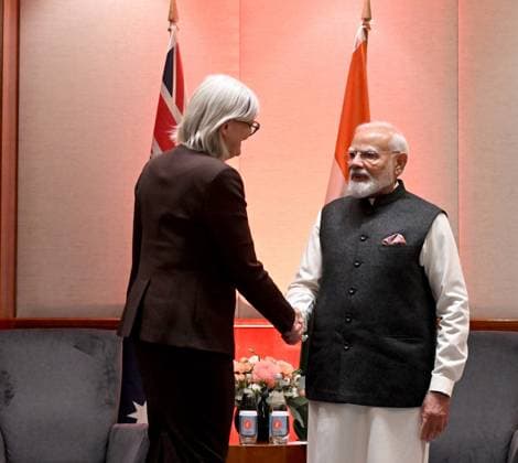 NARENDRA MODI AUSTRALIA VISIT The Prime Minister of India Narendra Modi meets with the Australian Governor-General, HE The Hon Sam Mostyn AC at the Park Hyatt in Melbourne, Thursday, July 9, 2026. (AAP Image NewsWire, pool) NO ARCHIVING Melbourne Park Hyatt Entrance Victoria Australia *** NARENDRA MODI S VISIT TO AUSTRALIA: Indian Prime Minister Narendra Modi meets with the Australian Governor General, His Excellency The Hon. Sam Mostyn AC, at the Park Hyatt in Melbourne on Thursday, July 9, 2026. AAP Image NewsWire, pool. NO ARCHIVING. Park Hyatt Melbourne Entrance, Victoria, Australia Poolfoto AAPIMAGE ,EDITORIAL USE ONLY