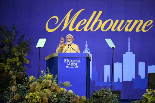 NARENDRA MODI AUSTRALIA VISIT, Indian Prime Minister Narendra Modi during the Melbourne Meets Modi community event at Marvel Stadium in Melbourne, Thursday, July 9, 2026. ( NO ARCHIVING MELBOURNE VICTORIA AUSTRALIA  Copyright: xJOELxCARRETTx 20260709149414024176