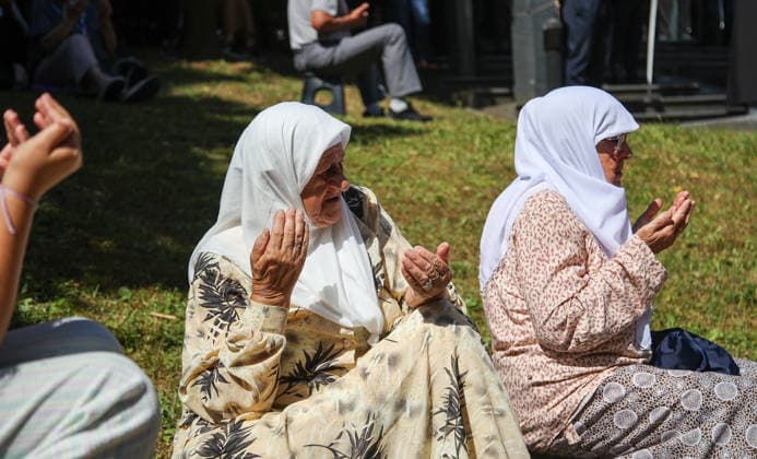 Remains of Srebrenica genocide victims sent off from Visoko VISOKO, BOSNIA AND HERZEGOVINA - JULY 09: The remains of Srebrenica genocide victims, placed in ten coffins, are sent off with tears and prayers from Visoko, near Sarajevo, on Thursday morning, on their final journey to the Potocari Memorial Center, where a collective funeral prayer and burial will be held on July 11, in Visoko, Bosnia and Herzegovina on July 09, 2026. Elman Omic Anadolu Visoko Bosnia and Herzegovina. Editorial use only. Please get in touch for any other usage.  Copyright: x2026xAnadoluxElmanxOmicx