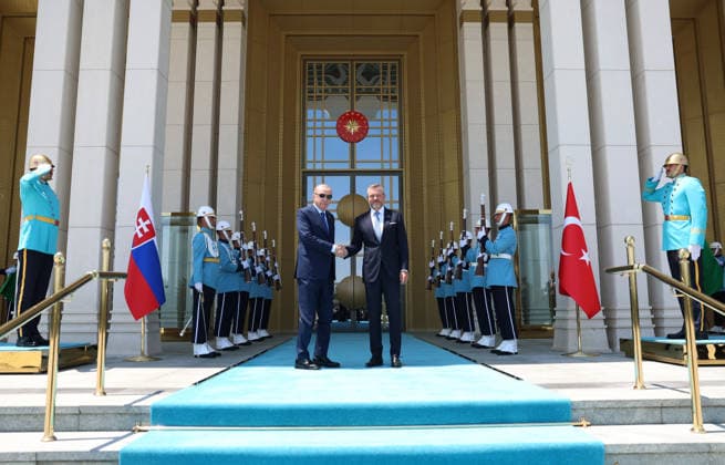 Turkish President Recep Tayyip Erdogan ANKARA, TURKIYE - JULY 9: (----EDITORIAL USE ONLY - MANDATORY CREDIT - TURKISH PRESIDENCY MURAT KULA HANDOUT - NO MARKETING NO ADVERTISING CAMPAIGNS - DISTRIBUTED AS A SERVICE TO CLIENTS----) Turkish President Recep Tayyip Erdogan welcomes Slovakian President Peter Pellegrini at the Presidential Complex in Ankara, Turkiye, on July 9, 2026. Tur Presidency Murat Kula Anadolu Ankara Turkey. Editorial use only. Please get in touch for any other usage.  Copyright: x2026xAnadoluxTurxPresidencyx xMuratxKulax