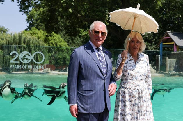 July 9, 2026, London, London, UK: London, UK. King Charles III and Queen Camilla pose after observing laser training exercises with Humboldt penguins at Penguin Beach during their visit to London Zoo to mark the 200th anniversary of the Zoological Society of London. London UK  - ZUMAl94_ 20260709_zaf_l94_003 Copyright: xDinendraxHariax