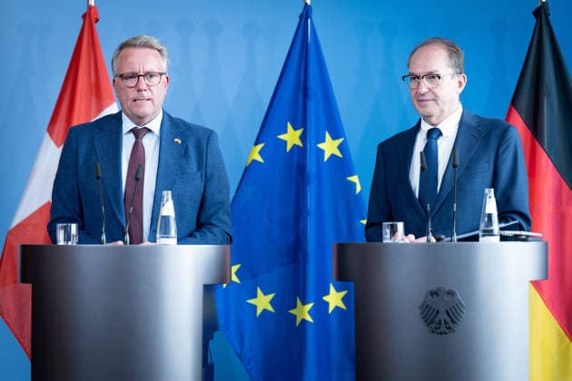 Bundesinnenminister, Alexander Dobrindt, Integrationsminister, Morten Bødskov Berlin, Bundesministerium des Innern, Bundesinnenminister, Alexander Dobrindt, Integrationsminister, Dänemark, Morten Bødskov Berlin Berlin GER *** Federal Minister of the Interior, Alexander Dobrindt; Minister of Integration, Morten Bødskov; Berlin; Federal Ministry of the Interior; Federal Minister of the Interior, Alexander Dobrindt; Minister of Integration, Denmark, Morten Bødskov; Berlin; Berlin, GER
