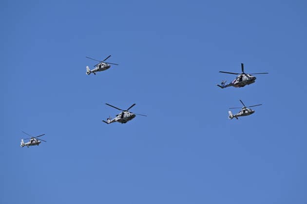Bastille Day parade rehearsal in Paris PARIS, FRANCE - JULY 09: Helicopters fly during a rehearsal for the upcoming Bastille Day parade on the Champs-Elysees avenue in Paris, France, on July 09, 2026. Mustafa Yalcin Anadolu Paris France. Editorial use only. Please get in touch for any other usage.  Copyright: x2026xAnadoluxMustafaxYalcinx