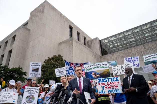 Norm Eisen, an attorney for Olympic canoeist David Hearn, speaks to the press after Hearn pleaded not guilty to damaging the Lincoln Memorial Reflecting Pool in Washington, DC on Thursday, June 9, 2026. Hearn was indicted on July 2 on one count of destruction of property of more than $1,000 for allegedly damaging the Reflecting Pool, carrying a maximum pentyl of 10 years in prison if convicted.  WAP20260709315 BONNIExCASH