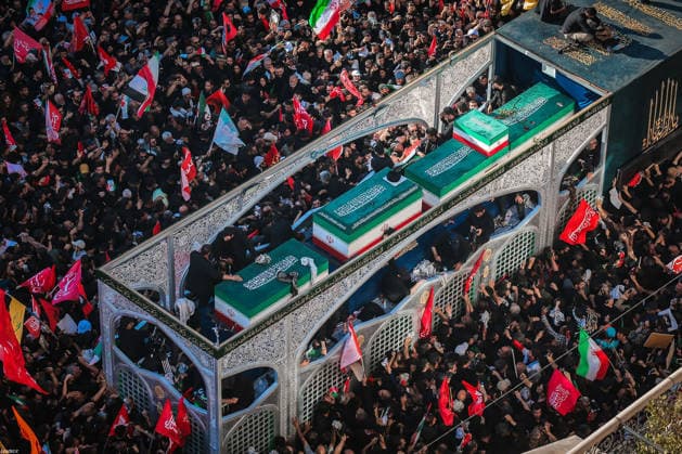 Farewell ceremony held for the late Iranian leader Khamenei in the Iranian city of Mashhad MASHHAD, IRAN - JULY 9: (RESTRICTIONS: No Access Israel Media Persian Language TV Stations Outside Iran Strictly No Access BBC Persian VOA Persian Manoto TV Iran International TV) (----EDITORIAL USE ONLY MANDATORY CREDIT - IRANIAN LEADER PRESS OFFICE HANDOUT - NO MARKETING NO ADVERTISING CAMPAIGNS - DISTRIBUTED AS A SERVICE TO CLIENTS----) An aerial view of thousands of people, holding flags and posters, gather to participate in the funeral ceremony for the late Iranian Supreme Leader Ali Khamenei, who was killed in a joint U.S.-Israeli airstrike, in Mashhad, Iran on July 9, 2026. Iranian Leader Press Office Handout Anadolu Mashhad Iran. Edit  Copyright: x2026xAnadoluxIranianxLeaderxPressxOfficex xHandoutx