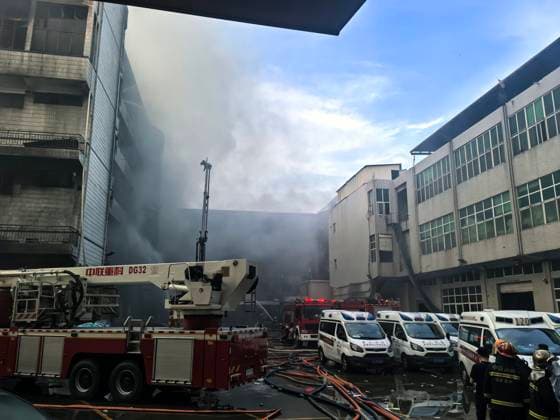 (260709) -- JINJIANG, July 9, 2026 -- Firefighters work after a fire broke out at a shoe factory in Jiangtou Village, Chendai Township of Jinjiang City, southeast China s Fujian Province, on July 9, 2026. Twenty-eight people have been killed following a fire at a shoe factory in Jinjiang City on Thursday, local authorities said. ) (SpotNews)CHINA-FUJIAN-JINJIANG-SHOE FACTORY-FIRE (CN) WangxCheng 