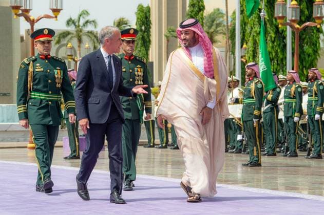 Saudi crown prince receives Canadian prime minister in Jeddah Saudi Crown Prince Mohammed bin Salman receives Canadian Prime Minister Mark Carney during an official welcoming ceremony in Jeddah, Saudi Arabia, on July 9, 2026. Carney is visiting the kingdom for talks on strengthening bilateral relations and cooperation across a number of issues. Photo by Saudi Press Agency Gaza city Gaza Strip Saudi Arabia 090726_Saudi_SPO_00(10) Copyright: xapaimagesxSaudixPressxAgencyx xapaimagesx