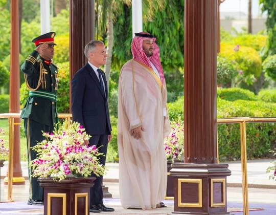 Saudi crown prince receives Canadian prime minister in Jeddah Saudi Crown Prince Mohammed bin Salman receives Canadian Prime Minister Mark Carney during an official welcoming ceremony in Jeddah, Saudi Arabia, on July 9, 2026. Carney is visiting the kingdom for talks on strengthening bilateral relations and cooperation across a number of issues. Photo by Saudi Press Agency Gaza city Gaza Strip Saudi Arabia 090726_Saudi_SPO_00(4) Copyright: xapaimagesxSaudixPressxAgencyx xapaimagesx
