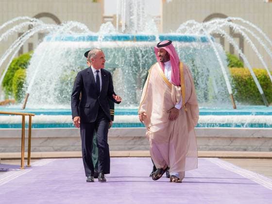 Saudi crown prince receives Canadian prime minister in Jeddah Saudi Crown Prince Mohammed bin Salman receives Canadian Prime Minister Mark Carney during an official welcoming ceremony in Jeddah, Saudi Arabia, on July 9, 2026. Carney is visiting the kingdom for talks on strengthening bilateral relations and cooperation across a number of issues. Photo by Saudi Press Agency Gaza city Gaza Strip Saudi Arabia 090726_Saudi_SPO_00(7) Copyright: xapaimagesxSaudixPressxAgencyx xapaimagesx