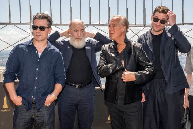 July 8, 2026, New York, New York, USA: HAMISH ALLAN HEADLEY, J.K. SIMMONS, TITUS WELLIVER and TOM BRITTNEY visit the Empire State Building in New York to celebrate the Premiere of The Westies on MGM. 8 July 2026 New York USA - ZUMAa265 20260708_zep_a265_083 Copyright: xEricxAcquayex