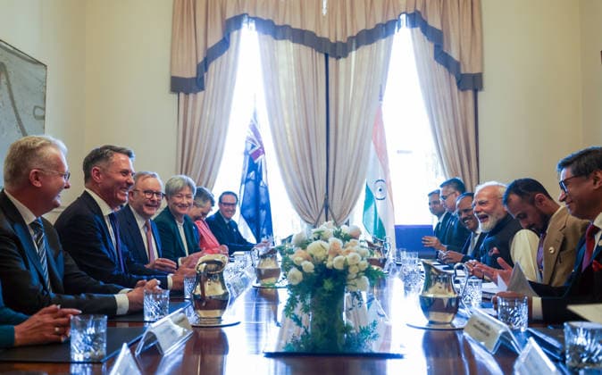 RECORD DATE NOT STATED PM Modi and Australian Prime Minister Anthony Albanese hold delegation-level talks Melbourne, Jul 09 (ANI): Prime Minister Narendra Modi and Australian Prime Minister Anthony Albanese hold delegation-level talks, in Melbourne on Thursday. (DPR PMO ANI Photo) Melbourne Australia Copyright: xANIx ANI_20260709106