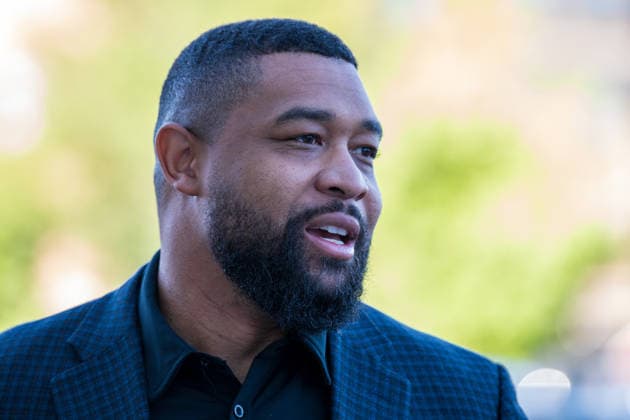 July 9, 2026, Provo, Utah, USA: BRANDON TATUM, a conservative commentator and former police officer, conducts an interview outside the Fourth District Court during the fourth day of the preliminary hearing in the Tyler Robinson case. Provo USA - ZUMAm292 20260709_znp_m292_012 Copyright: xCharlesxMcClintockxWilsonx