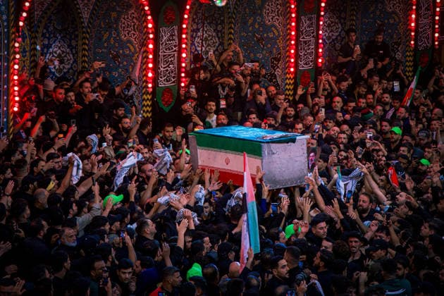 July 9, 2026, Karbala, Iraq: Mourners carry the coffin of Iran s late supreme leader Ayatollah Ali Khamenei as they take part in the funeral procession at the Imam Hussein Shrine in Karbala early on July 9, 2026. Iranians were preparing on July 9 to bury their slain leader Ali Khamenei in his hometown of Mashhad in northeast Iran, as new US strikes threatened to trigger a fresh escalation in the Middle East war. The late leader s burial follows a multi-day funeral ceremony that attracted millions of mourners across various cities in both Iran and Iraq. Karbala Iraq - ZUMAi98_ 20260709_zih_i98_060 Copyright: xIranianxSupremexLeader SxOfficex