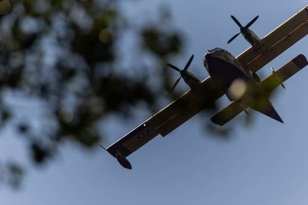 Wildfires rage for 10th day in northern Italy ORTA, ITALY - JULY 9: A firefighting Canadair aircraft scoops up a load of water from Lake Orta to combat a wildfire devastating the mountains of Piedmont, Italy, Thursday, July 9, 2026. The blaze has been raging for ten days, with hundreds of hectares of land going up in smoke in the last 24 hours alone. Despite continuous aerial operations, the fire remains out of control, fueled by strong winds, prolonged lack of rainfall, and recent extremely high temperatures. Andrea Carrubba Anadolu Piedmont Italy. Editorial use only. Please get in touch for any other usage.  Copyright: x2026xAnadoluxAndreaxCarrubbax