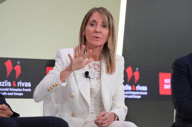 Second day of the 30th Annual Economist Government Roundtable in Athens Maria Sferruzza, chief executive of DESFA, speaks during the second day of the 30th Annual Economist Government Roundtable at the Grand Resort Lagonissi in Athens, Greece, on July 9, 2026. Athens Greece Copyright: xNicolasxKoutsokostasxNicolasxKoutsokostasx DSC_202607091354