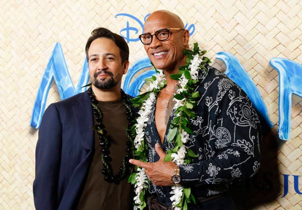 Lin-Manuel Miranda and Dwayne Johnson arrives on the red carpet for Disney s Moana New York Screening at United Palace Theater on Thursday, July 9, 2026 in New York City.  NYP20260709104 JOHNxANGELILLO